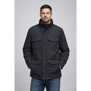 Structure Mens L Black Utility Field Jacket Full Zip Snap Pockets Insulated Coat